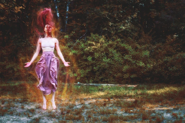 woman with red aura photography fire witch girl jumping flies 2k 4k 5k