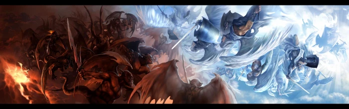 Album angels battle Cover Dark demons dual Earth Evil widescreen dualmonitor dualscreen 2k 4k