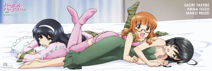 bed dual girls glasses hana isao isuzu mako multi pajamas widescreen dualmonitor dualscreen 2k 4k