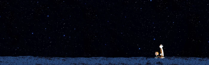beige spacecraft illustration Calvin and Hobbes stars starry night widescreen dualmonitor dualscreen 2k 4k