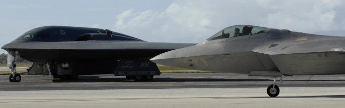 gray fighter jets Northrop Grumman B 2 Spirit F 22 Raptor strategic bomber widescreen dualmonitor dualscreen 2k 4k