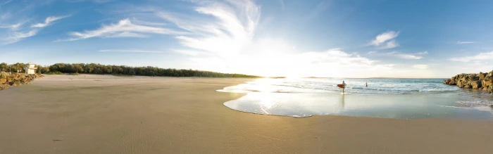 panoramic photography of seashore and trees sand beach stones widescreen dualmonitor dualscreen 2k 4k