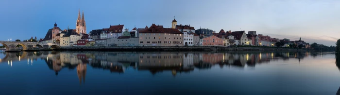 tall buildings Regensburg Germany city reflection river widescreen dualmonitor dualscreen 2k 4k