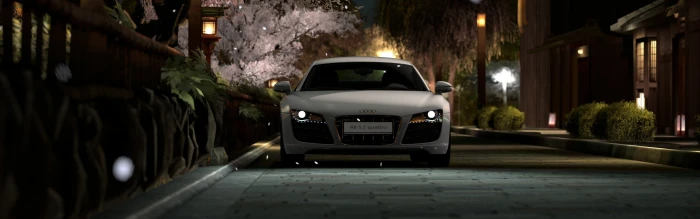 white Audi sports car Gran Turismo 5 video games multiple display widescreen dualmonitor dualscreen 2k 4k
