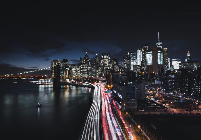 Cityscape Night USA Manhattan New York City Traffic 2k 4k 5k 8k
