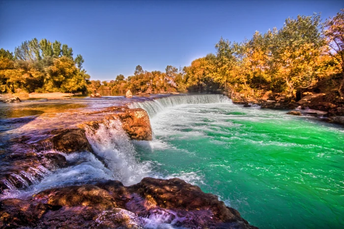 river surrounded by trees under blue sky manavgat 2k 4k 5k