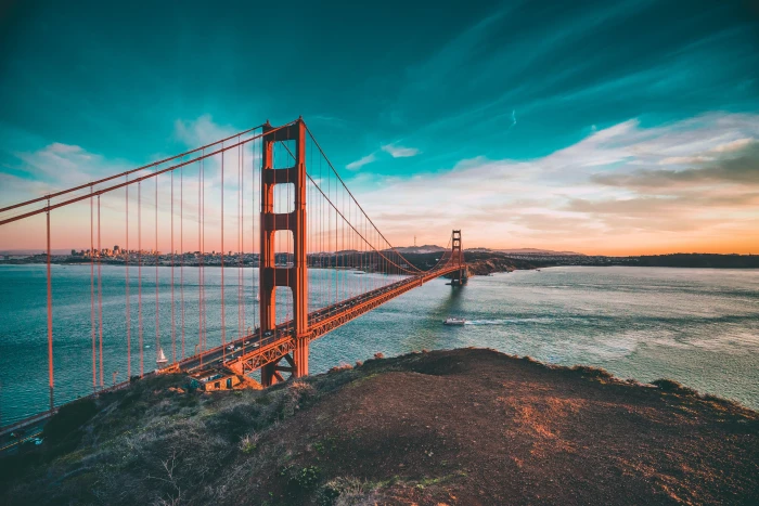 Golden Gate Bridge San Francisco sky clouds river sea rock 2k 4k 5k