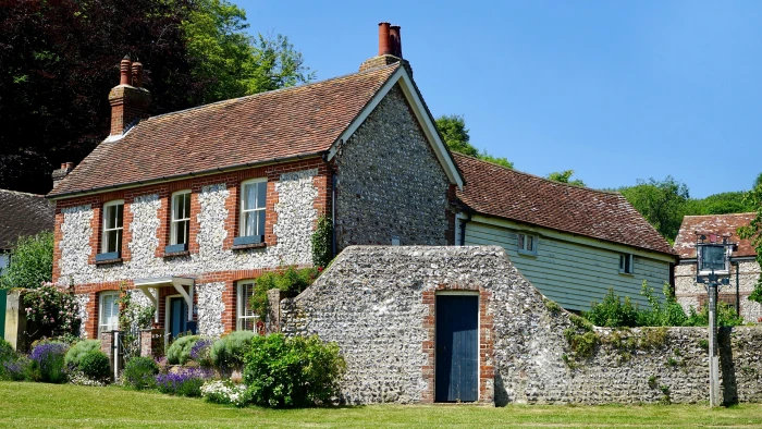 gray brick 2 storey house old exterior vintage rural 2k 4k 5k