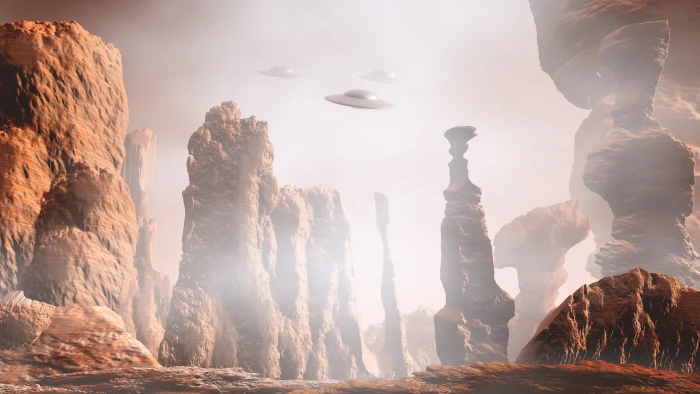 ufo canyon badlands outcrop rock fantasy art martian 2k 4k 5k 8k