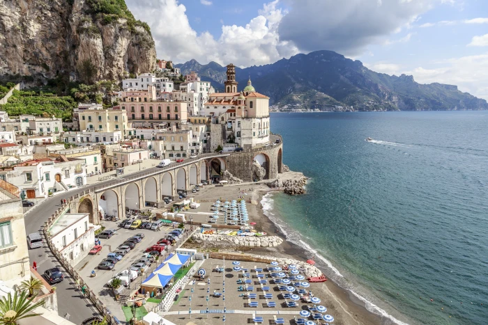 white and brown buildings beach city the coast Italy 2k 4k 5k