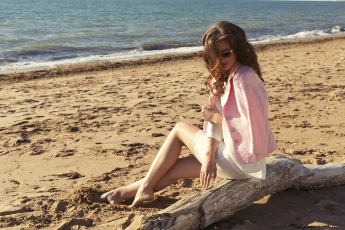 women dress hair legs pink sunglasses beach sea sand 2k 4k 5k 8k