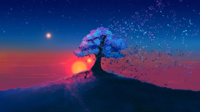 Sunset and Sakura in the wind 2k