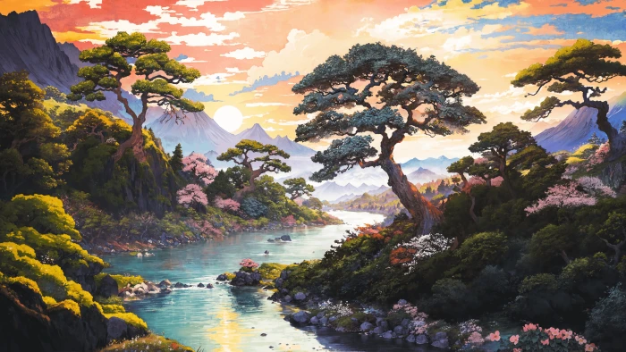 Hokusai Non Prompt Landscape 2k 4k