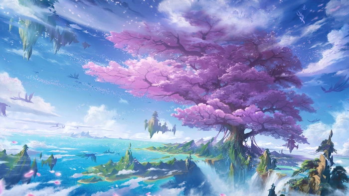 nature wallpaper pink tree 2k 4k