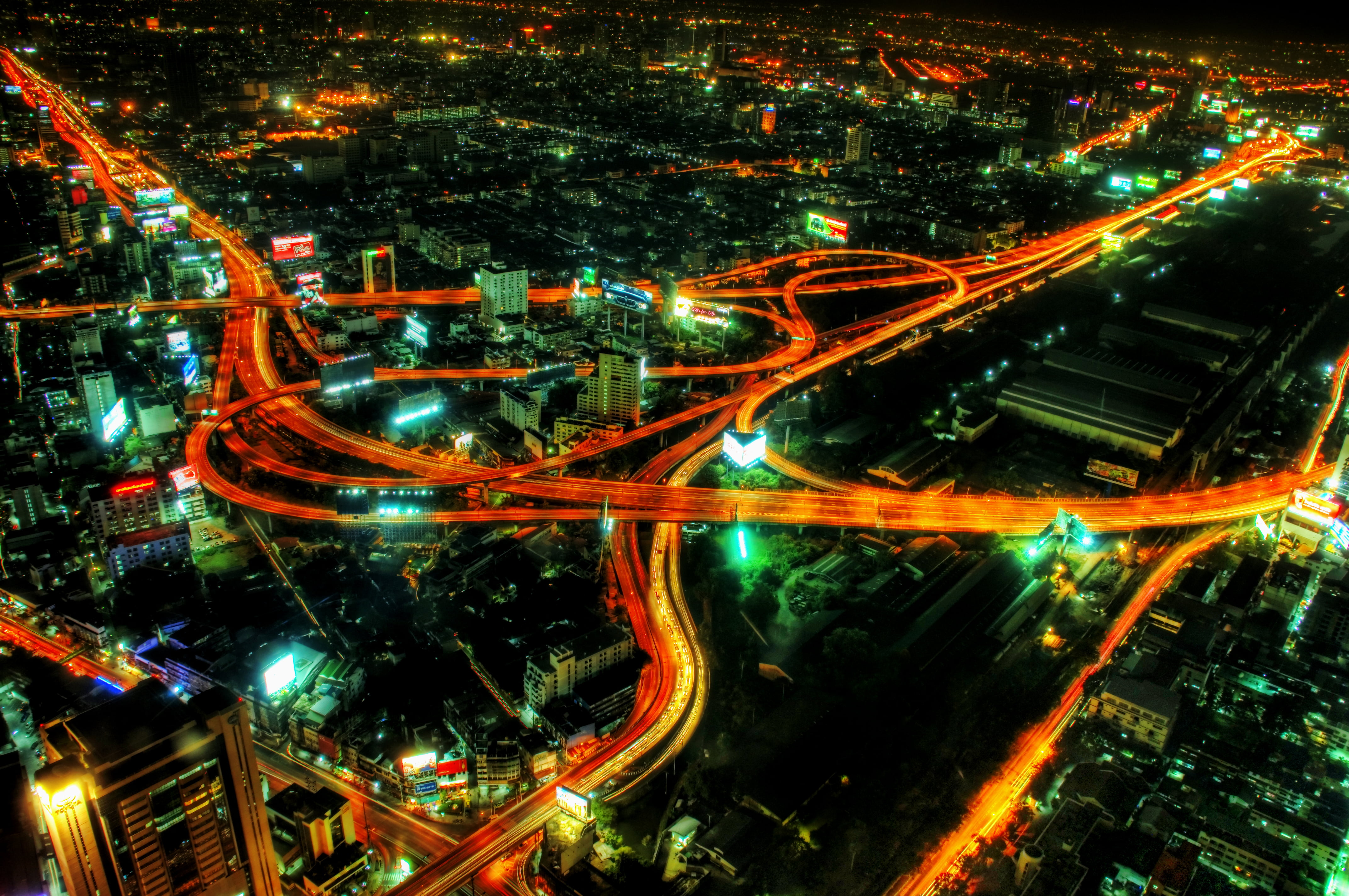 aerial view of city buildings in time lapse photography during nighttime bangkok 2k 4k