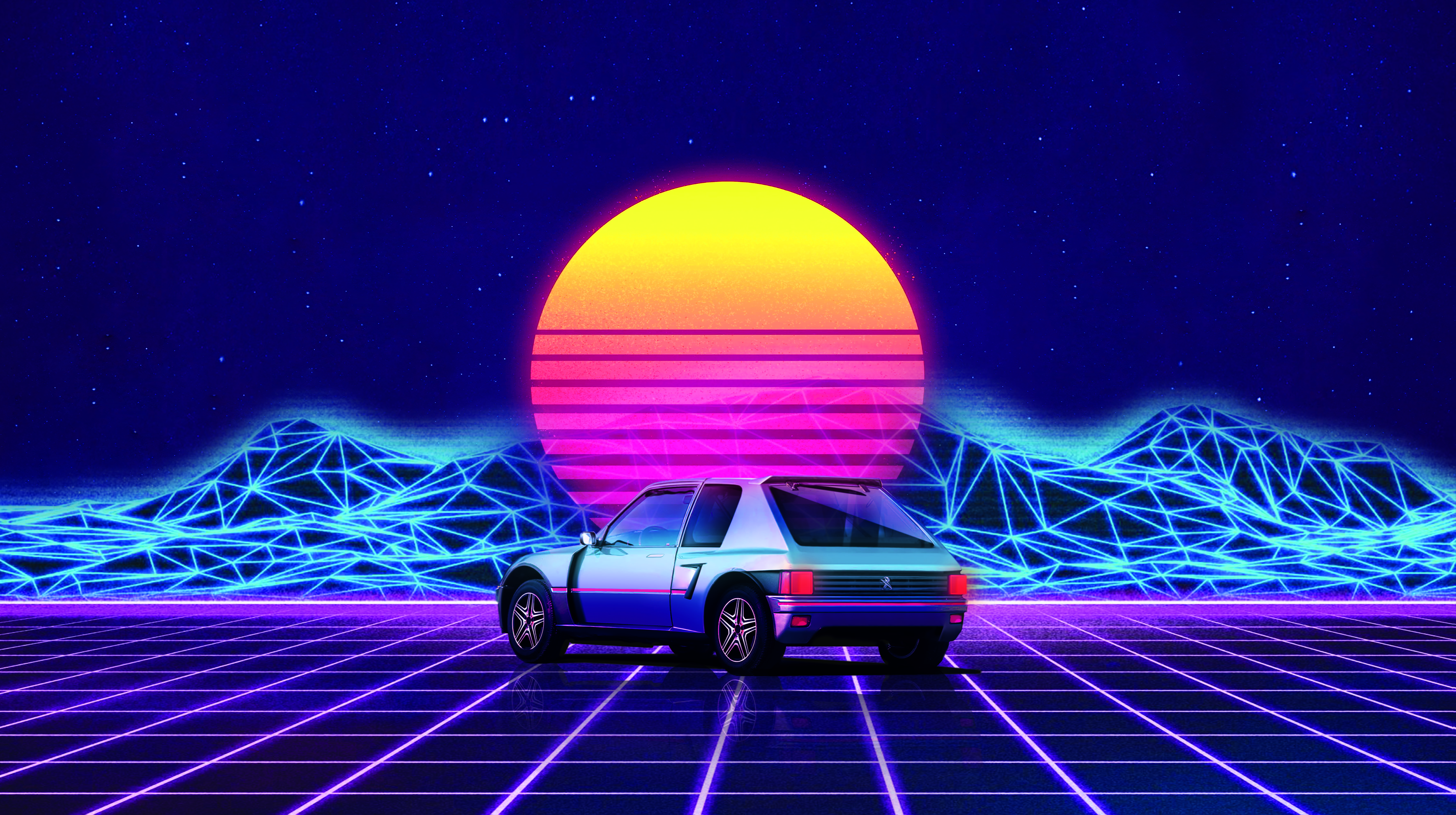 car Retro cyber peugeot GTI Wave 2k 4k 5k