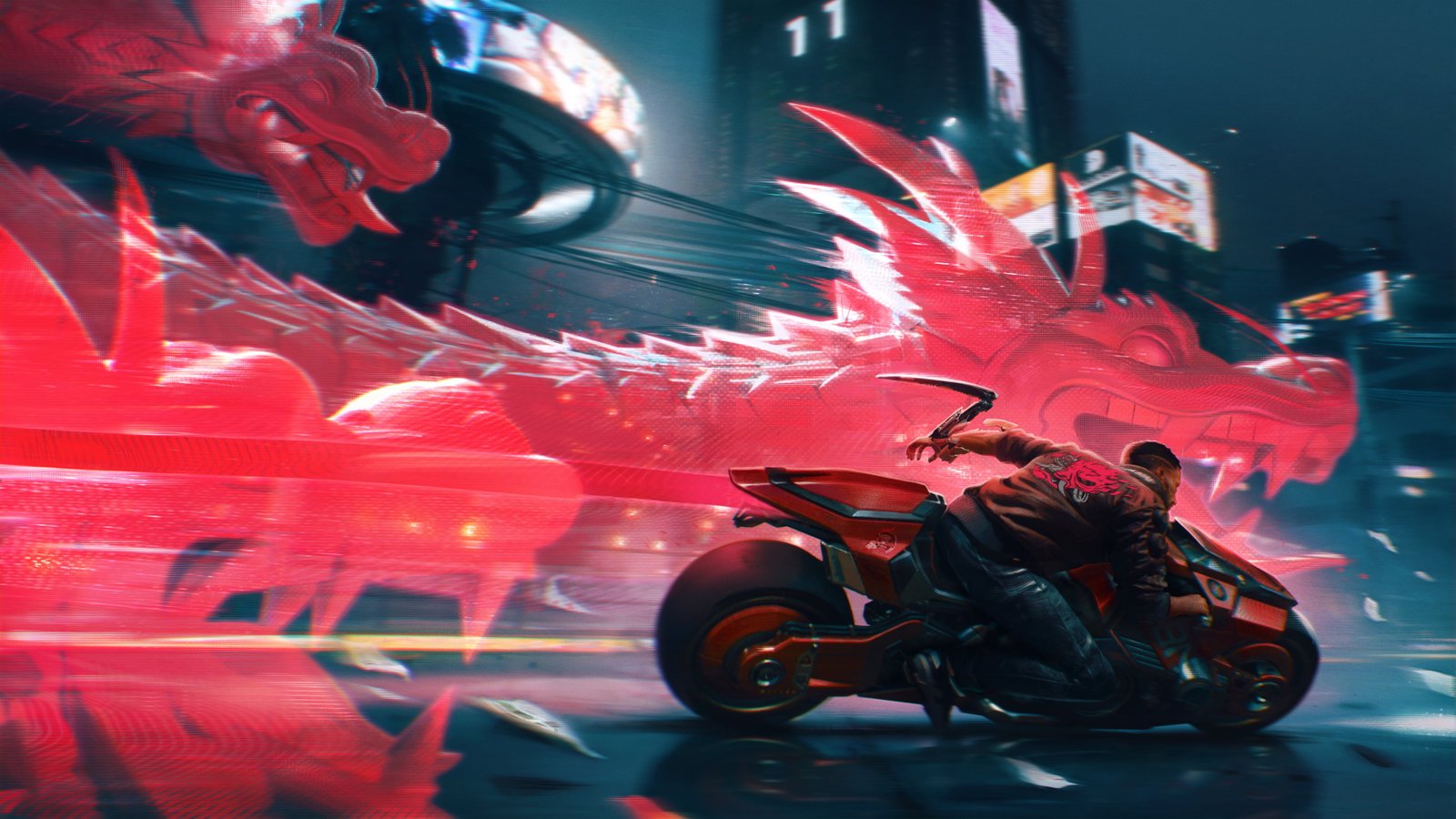 cyber cyberpunk Cyberpunk dragon motorcycle night 88 2k