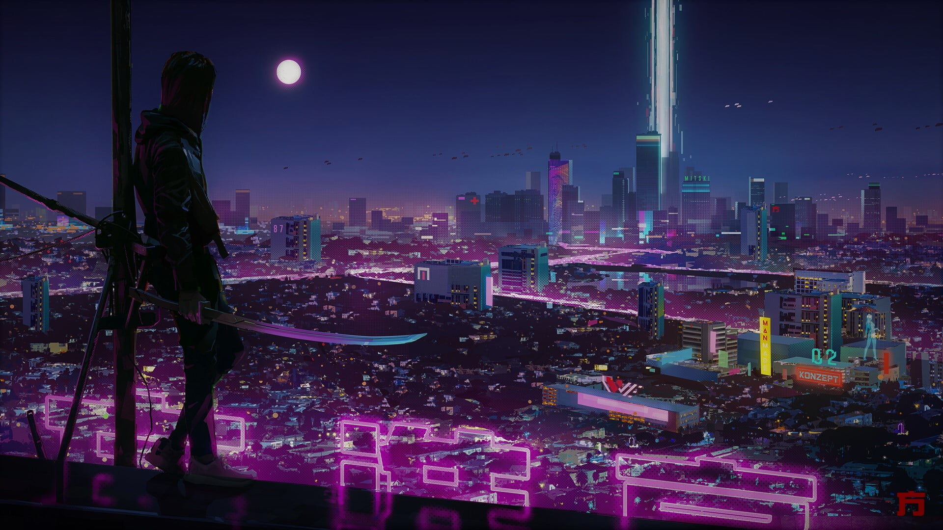 cyber neon city technology futuristic digital 73