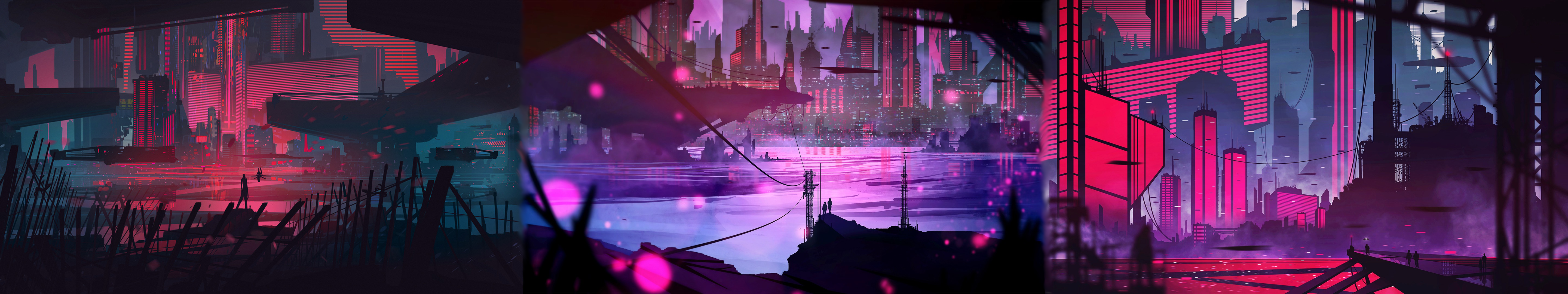 futuristic city cyber triple screen metro 48 2k 4k 5k