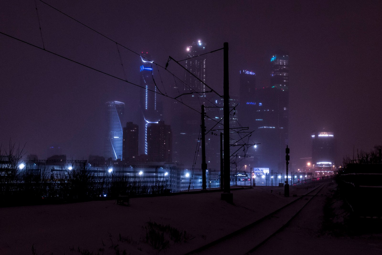 moscow russia cyber blue colors night street light city 2k