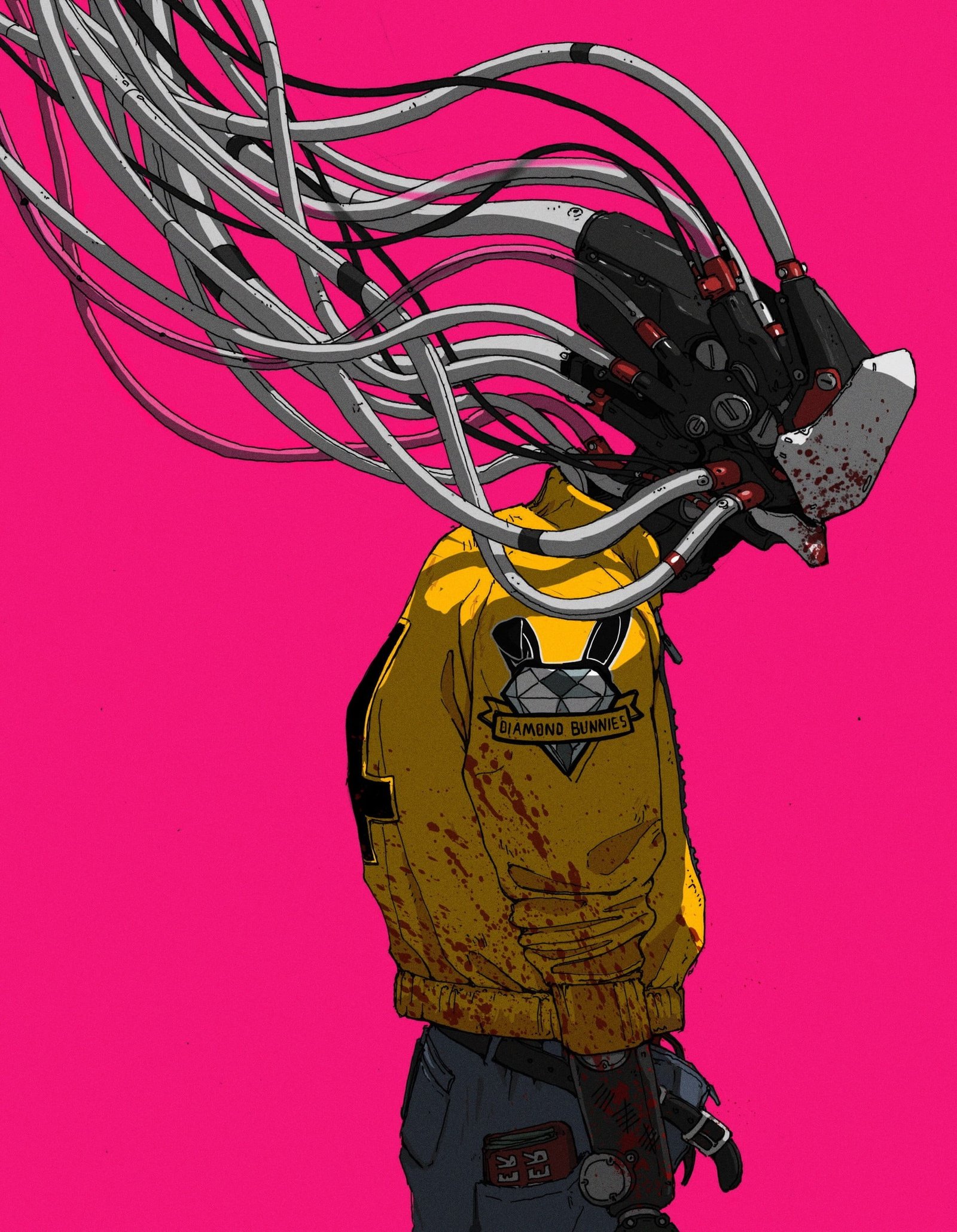 yellow black and gray monster animated painting cyber robot