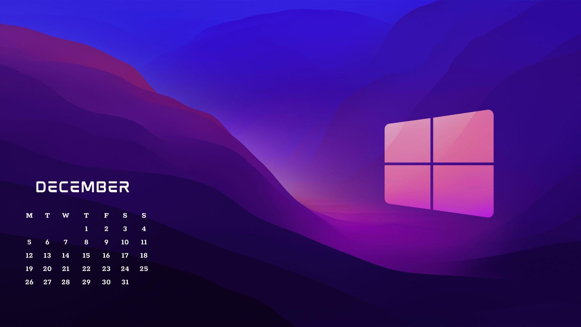 macOS Monterey Dark edited for Windows with November and December Calendar
