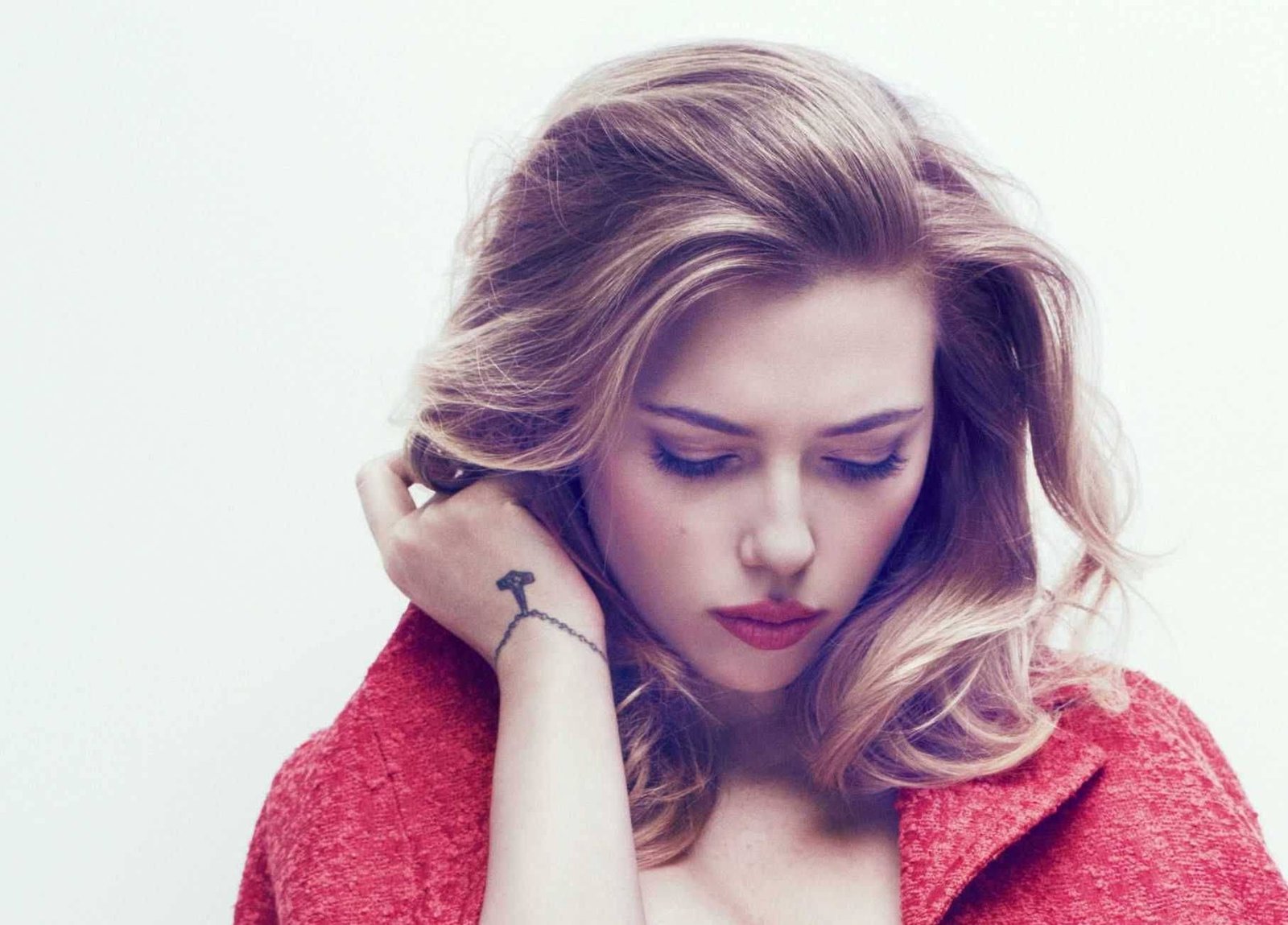 scarlett johansson demure red jacket actress hollywood