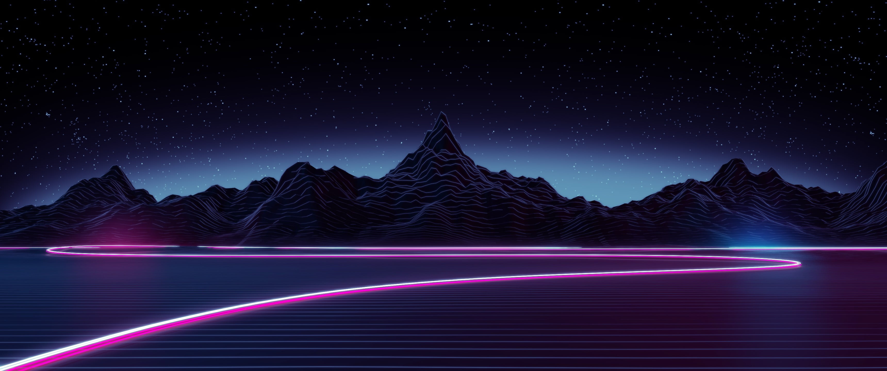 black mountain wallpaper digital art neon mountains lake 27 2k