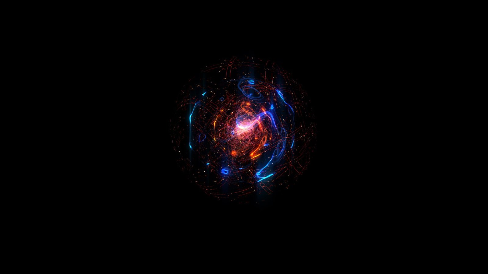 red and blue abstract wallpaper dark digital art sphere copy space 2k