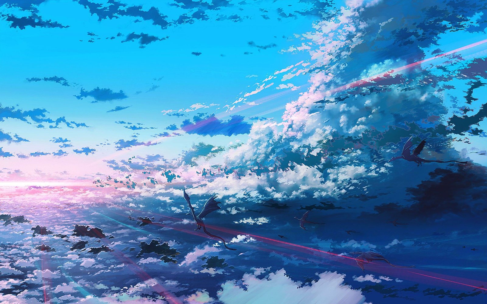two dragons flying digital wallpaper fantasy art sky anime