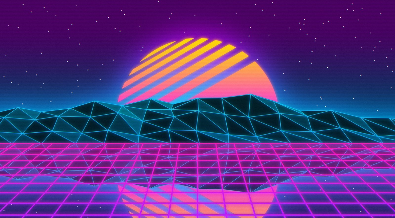 Vaporwave Music Blue Style Purple Yellow Sunset Background 2k