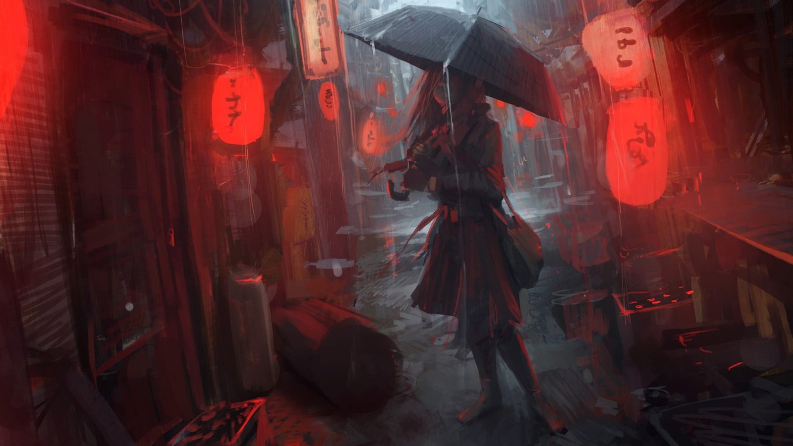 woman holding umbrella illustration Oldboy 17