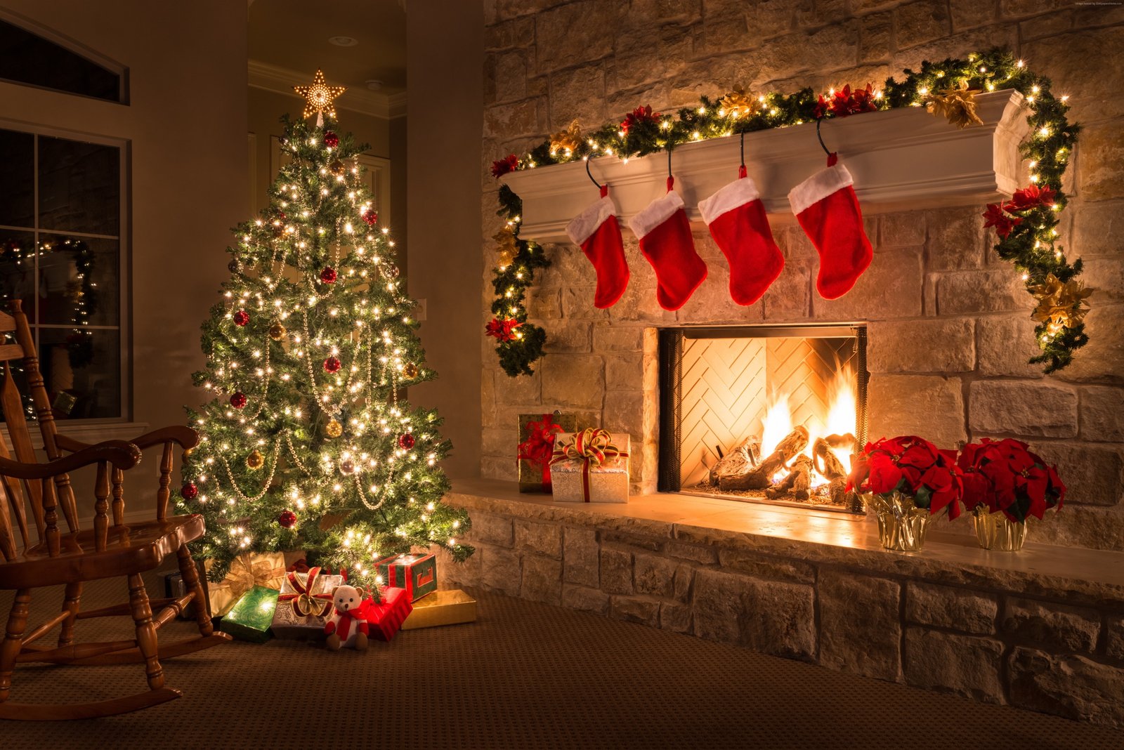 fireplace gifts decorations fir tree Christmas New Year 2k 4k 5k