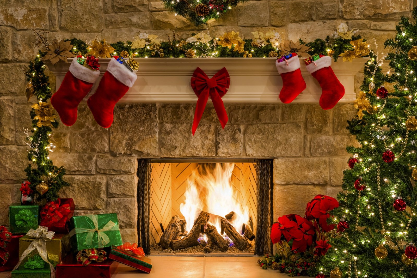 Happy New Year Fireplace Merry Christmas Holiday tree decorations 9 2k