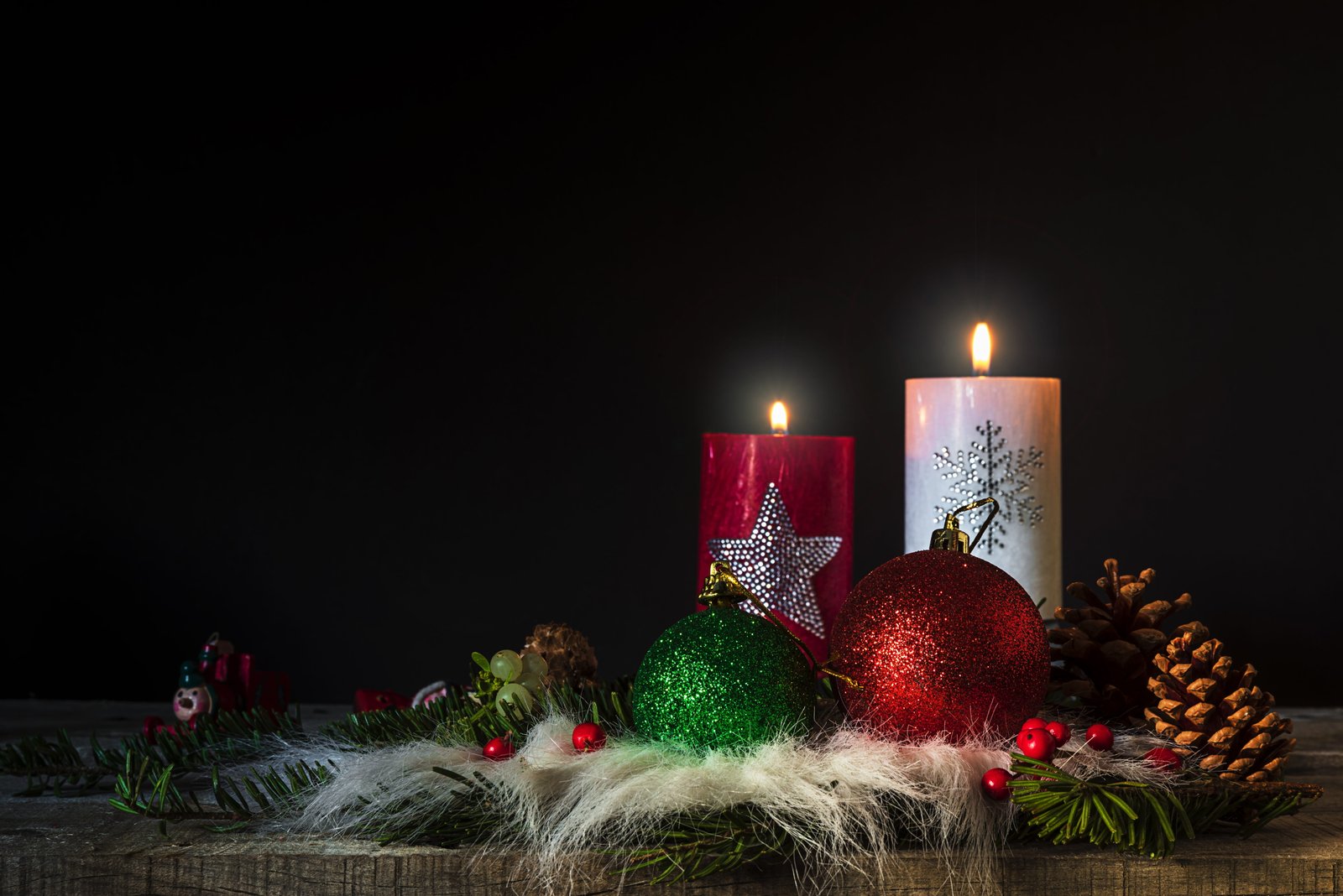 multicolored christmas candle decor candles flame light still life 2k 4k 5k