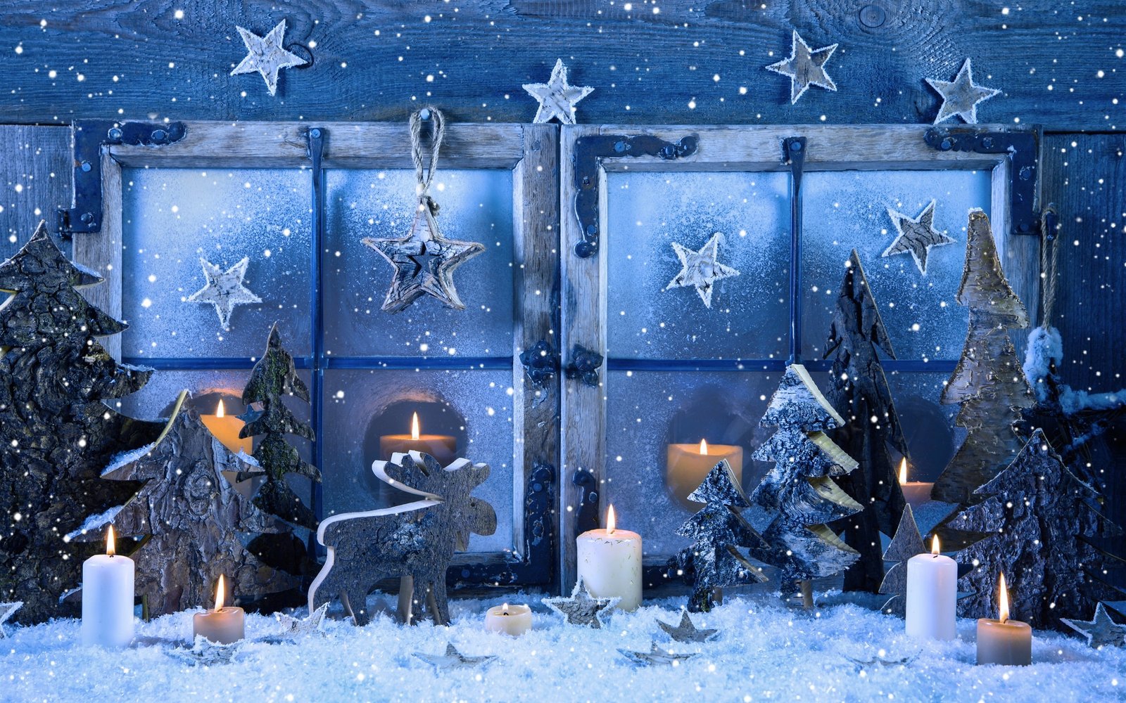 Merry Christmas window snowflakes candles winter snow christmas village with home decor 2k