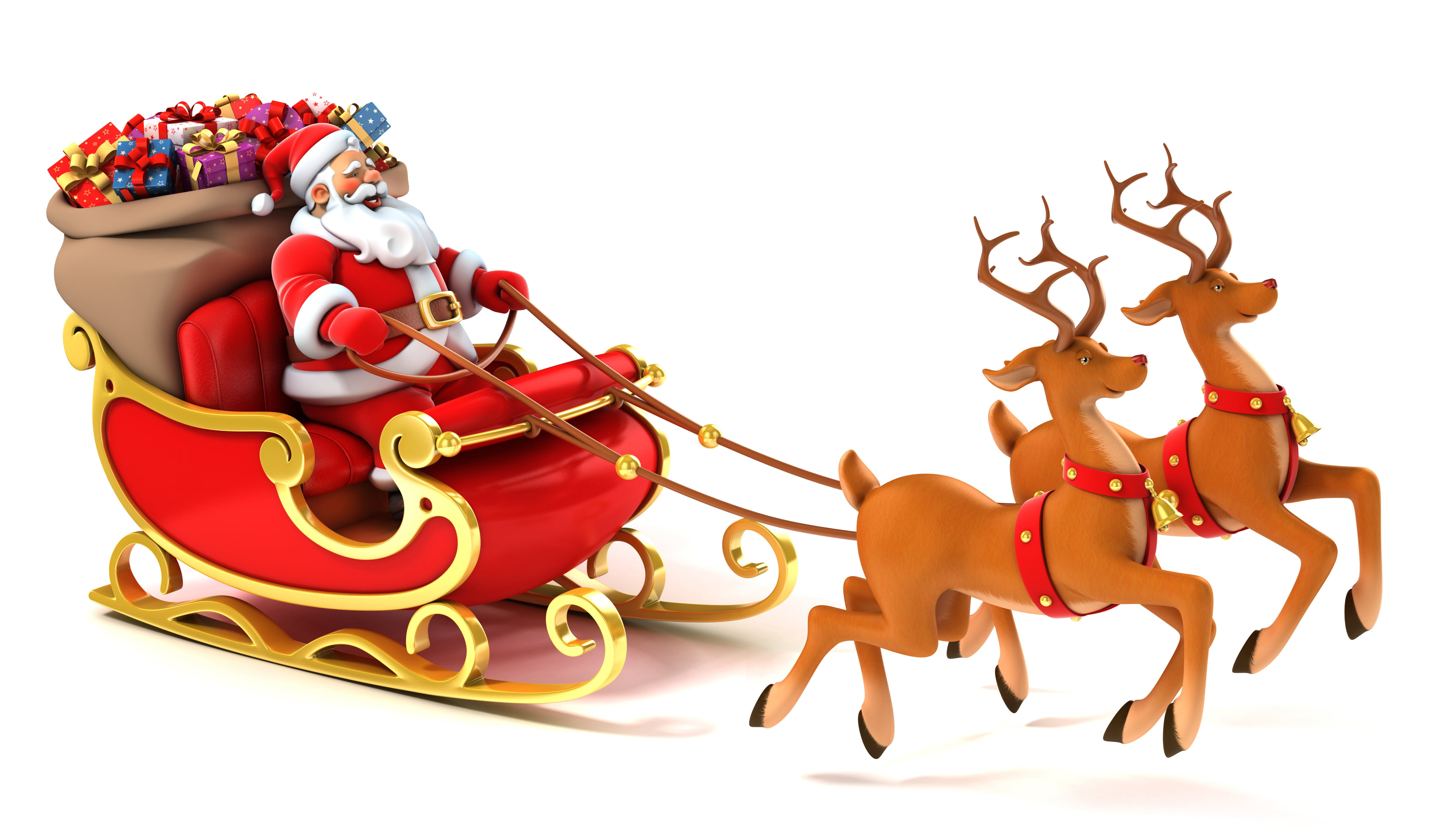 Santa Claus and sleigh illustration gifts New year deer Reindeer 2k 4k