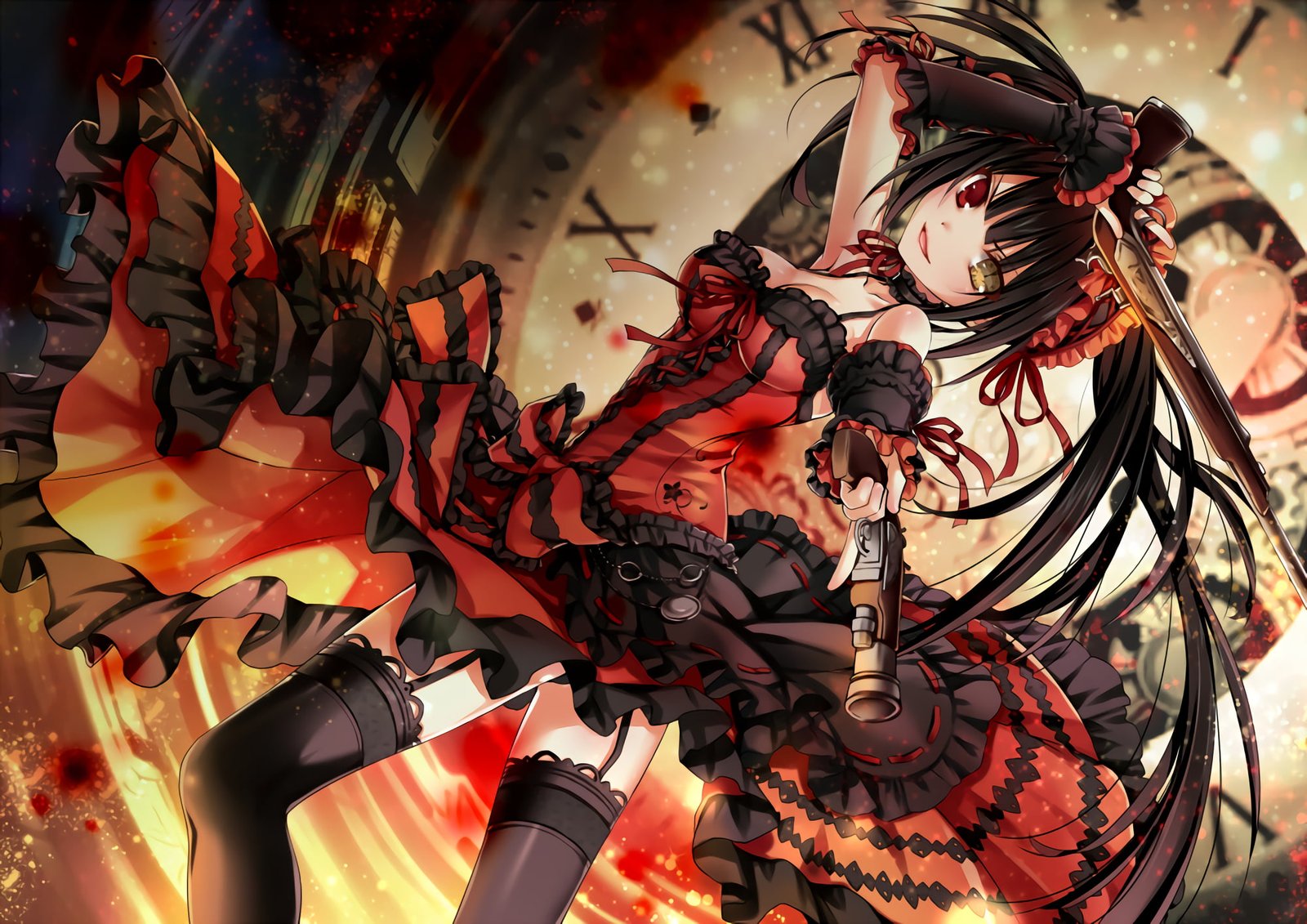 black haired woman holding two guns anime girls Date A Live 2k