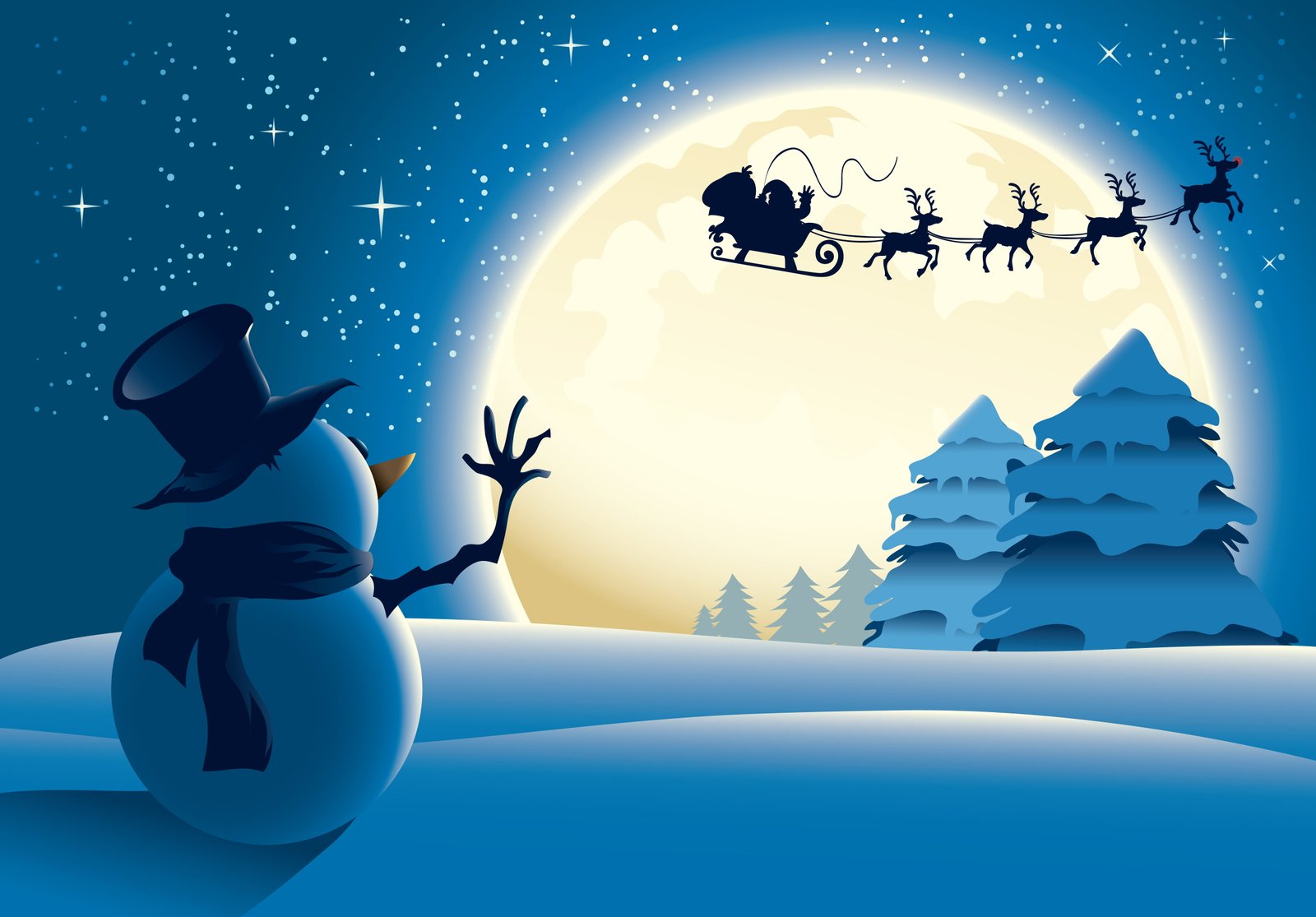 snowman wallpaper stars trees new year Merry Christmas full moon 2k 4k