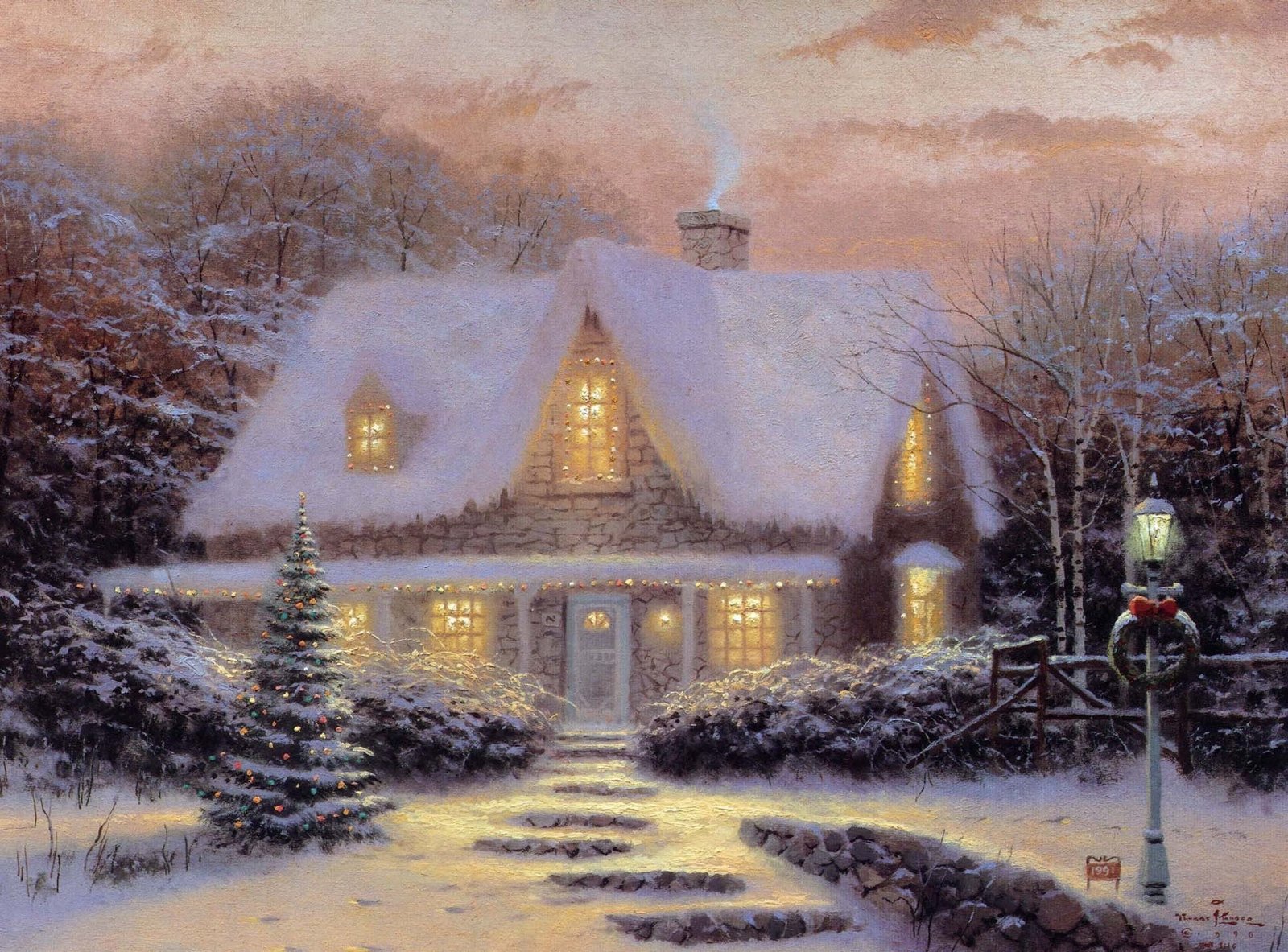 brown concrete house illustration winter sunset toys tree