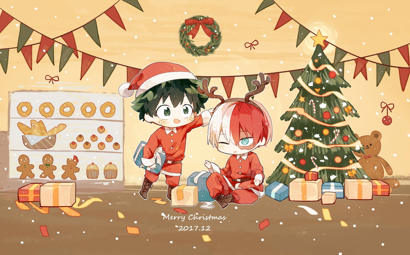 Anime My Hero Academia Christmas Izuku Midoriya Shouto Todoroki