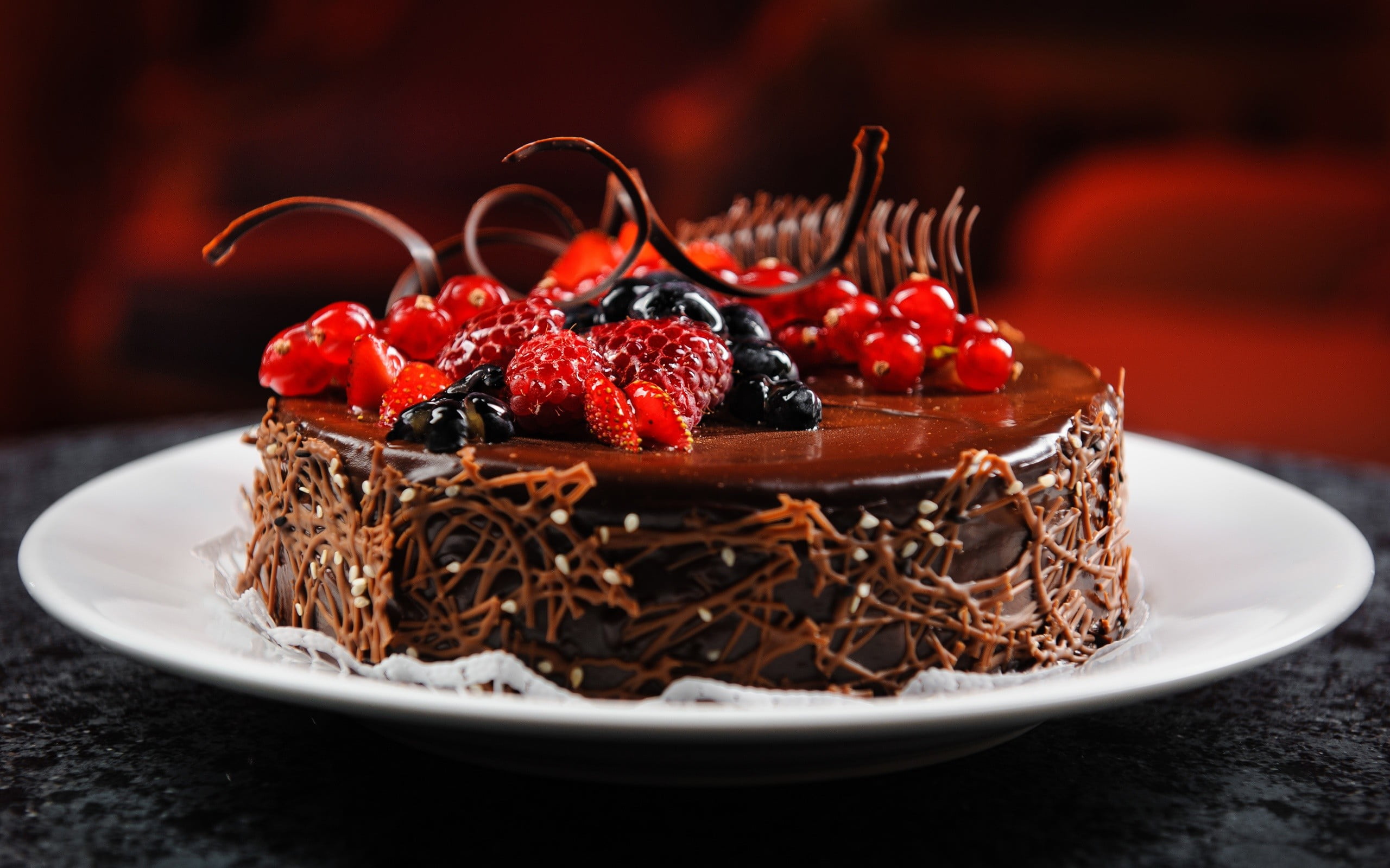 chocolate cake with cherries dessert fruit food and drink 2k