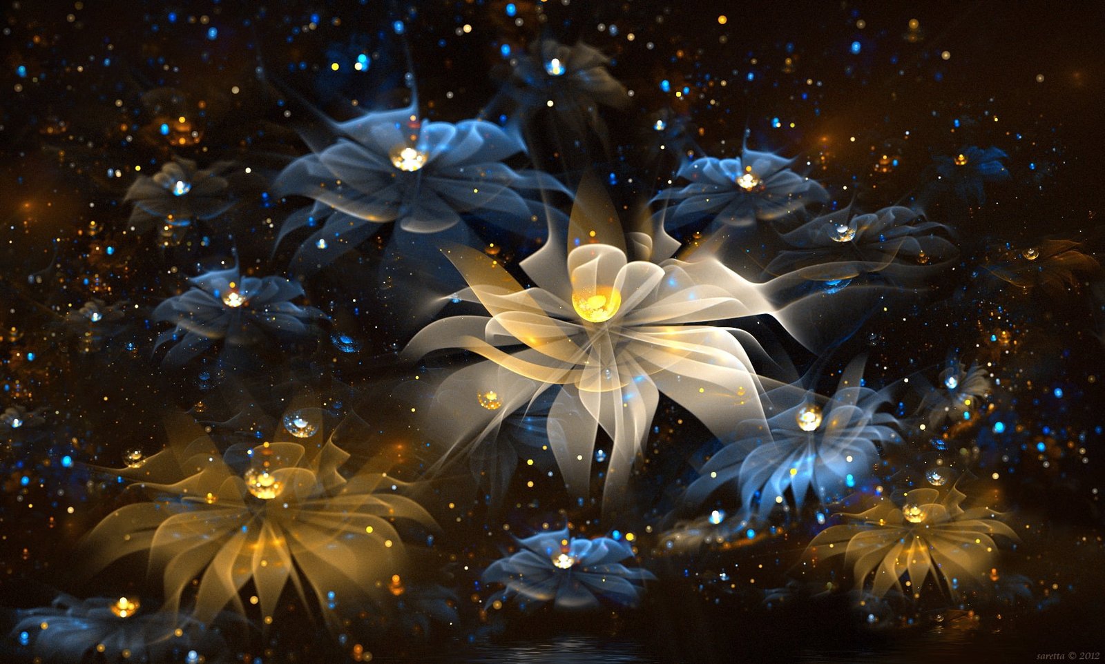white and multicolored flowers painting abstract fractal