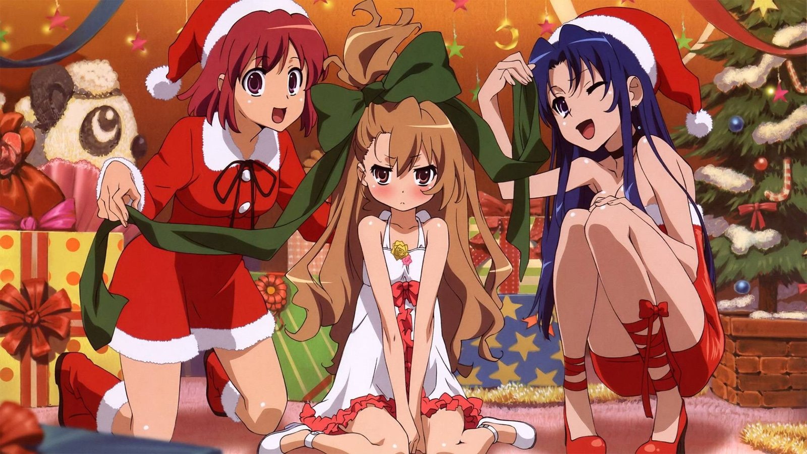 three female anime characters poster Toradora Aisaka Taiga