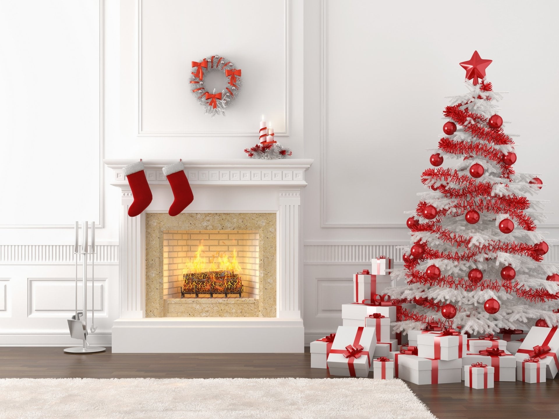 Holiday Christmas Ornaments Tree Fireplace