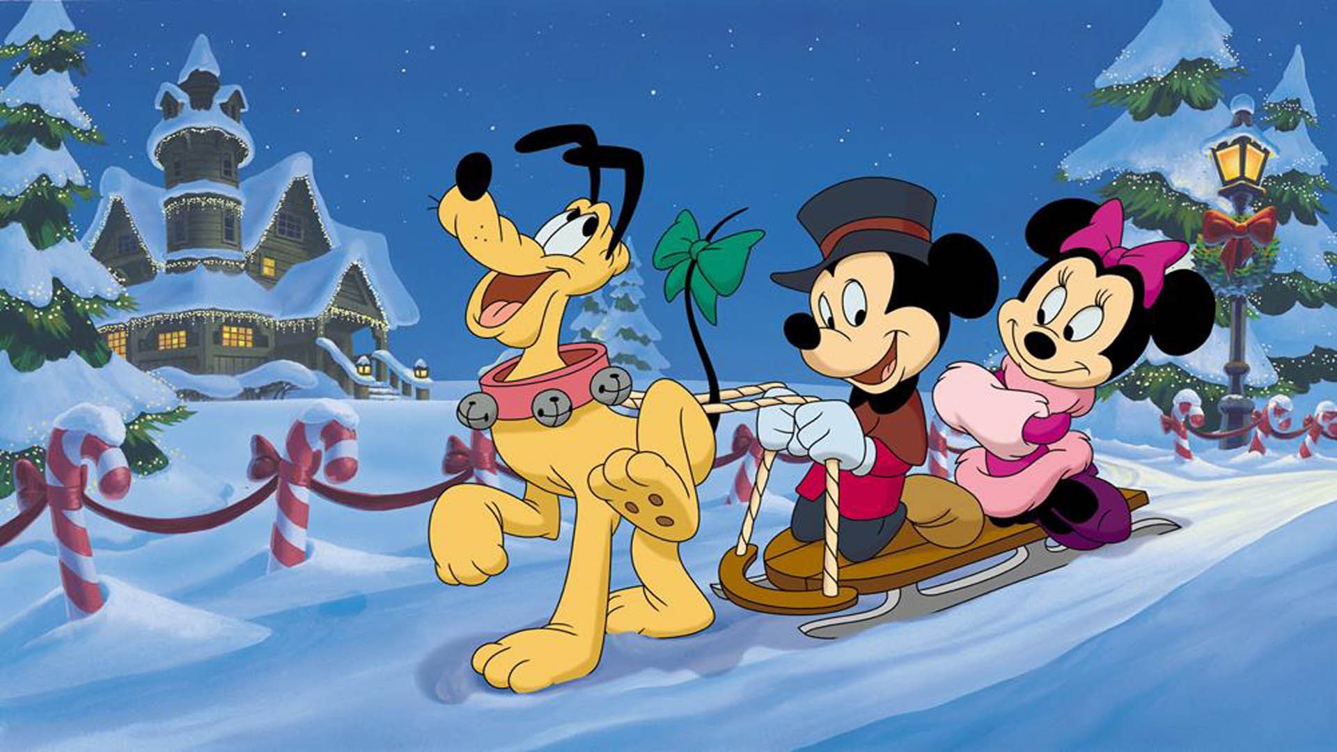 Winter Sledding With Pluto Mickey And Minnie Mouse Cartoons Christmas Wallpaper Hd