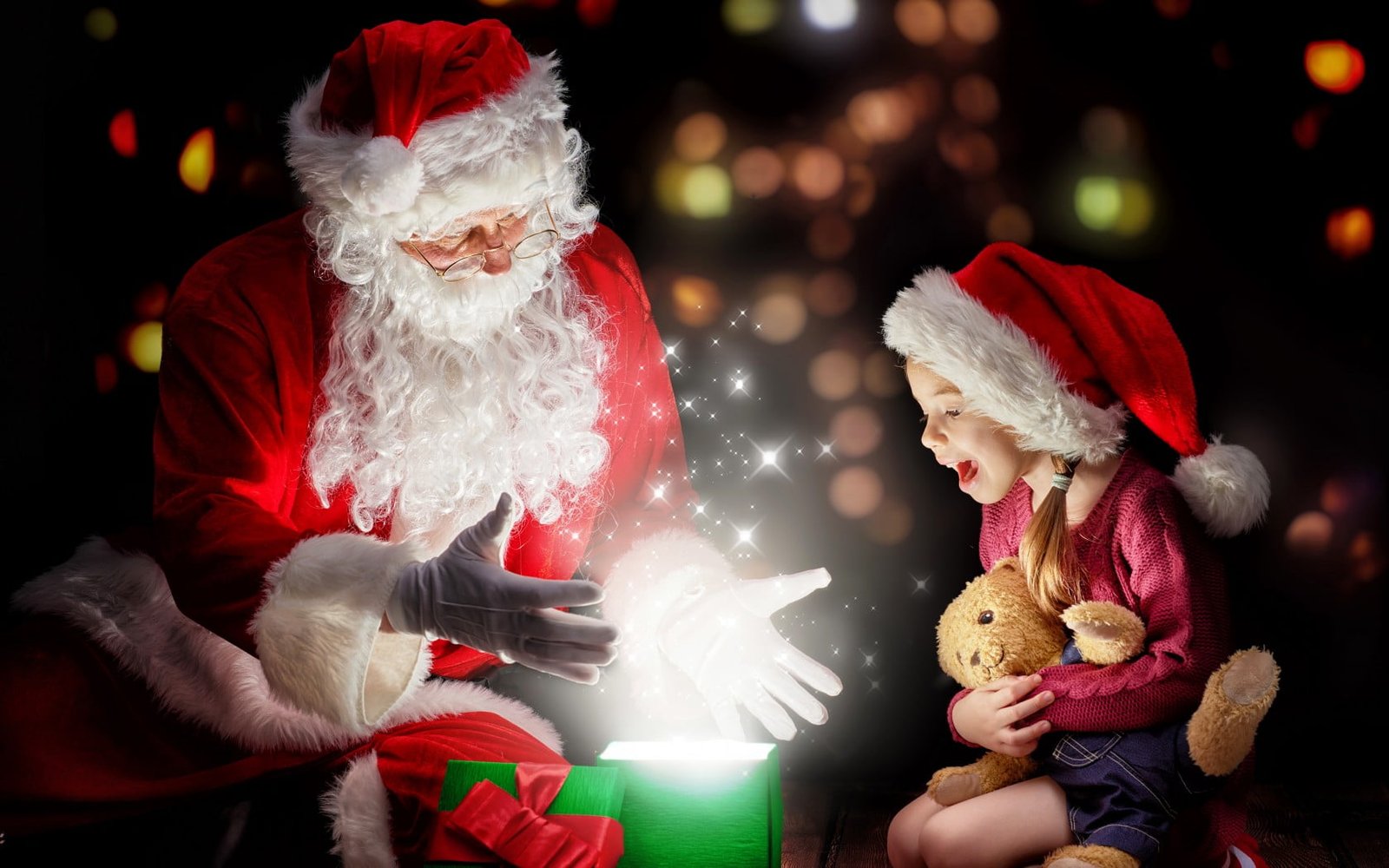 Santa Claus Gift Magic And Baby digital wallpaper