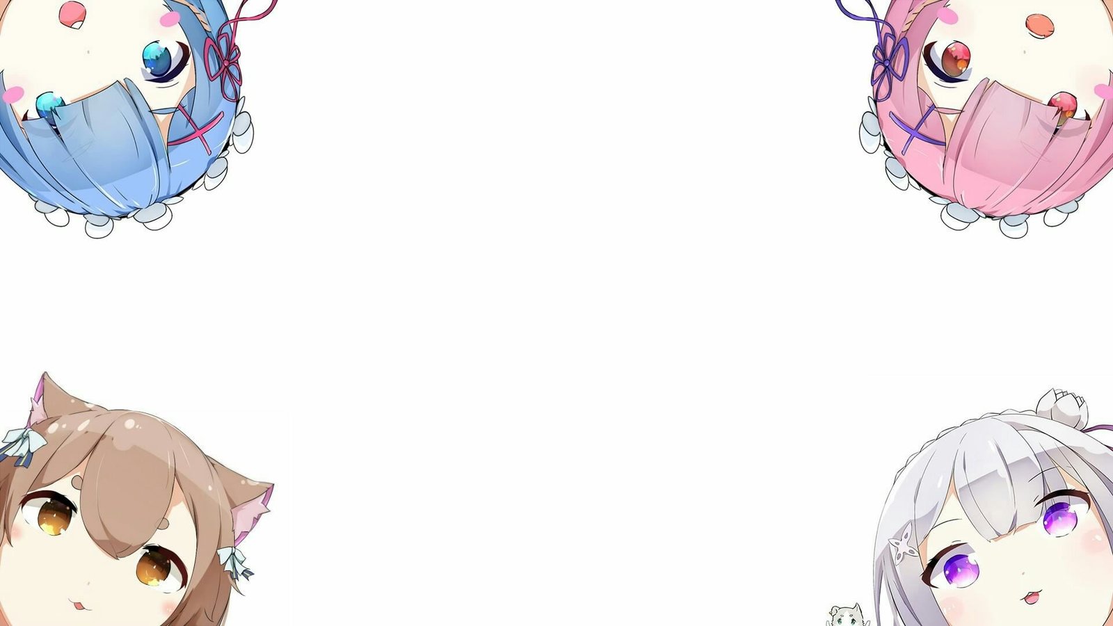 re zero kara hajimeru isekai emilia rem ram felix white background