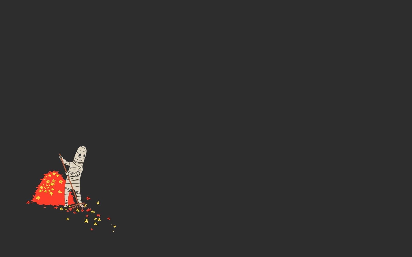 mummy sweeping falling leaves wallpaper minimalism simple background
