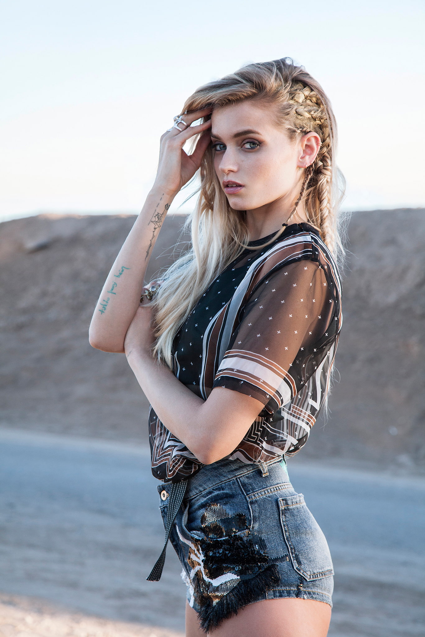 actress women Abbey Lee Kershaw model blue eyes jean shorts